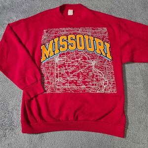Sun Sportswear Mens XL Missouri Map Sweatshirt Red Vintage 90s USA Made Graphic